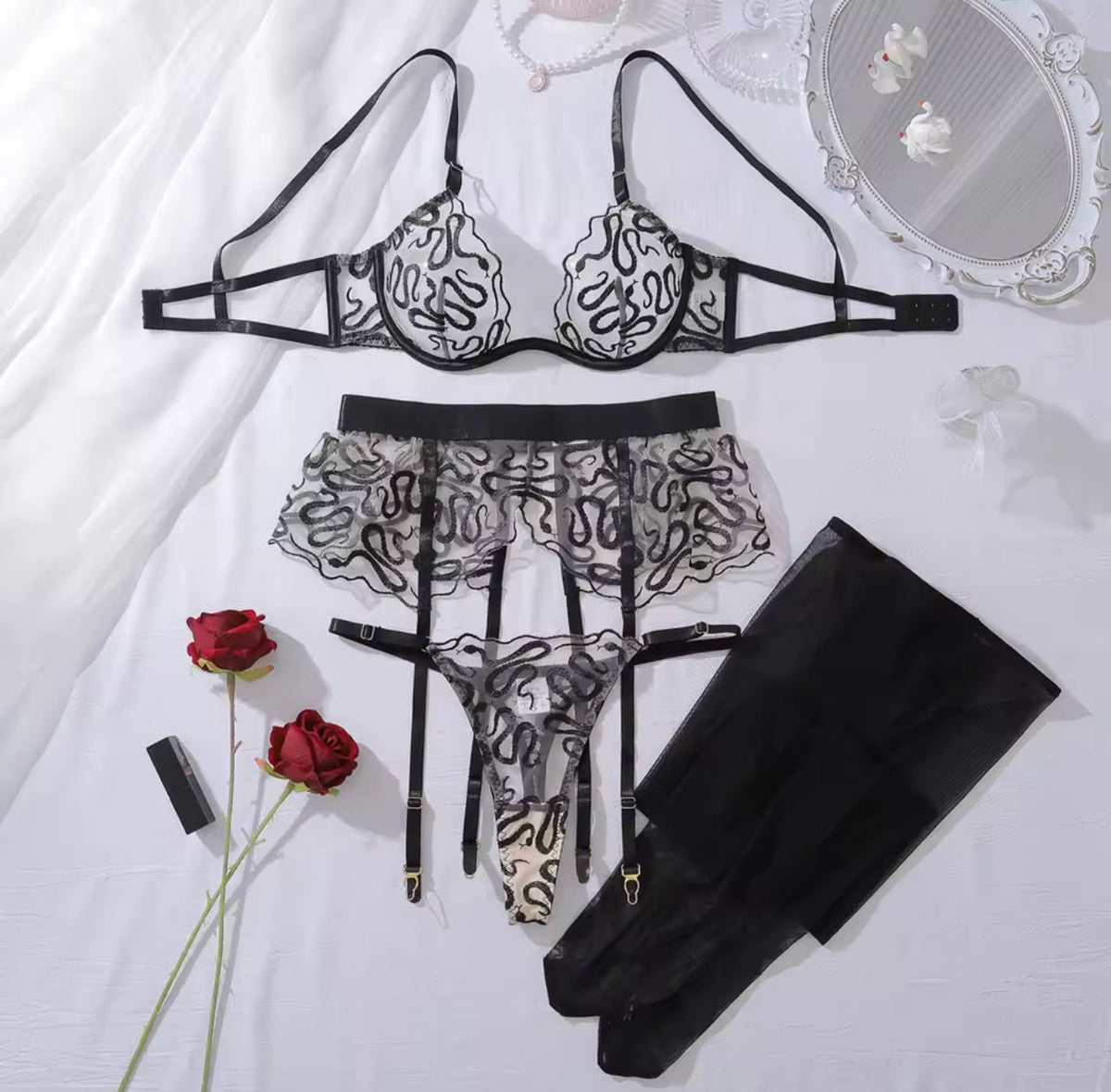 Snake print mesh garter set, photo 8