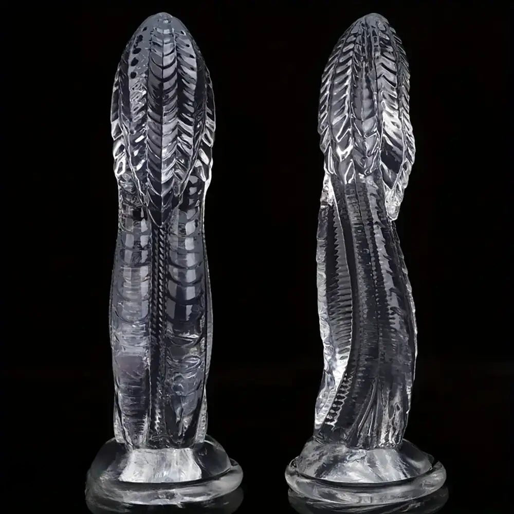 Clear snake scale textured PVC dildo with suction cup base