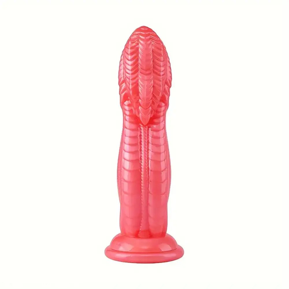 Red snake scale textured PVC dildo with suction cup base