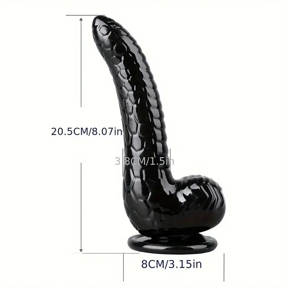 Black snake-scale textured fantasy dildo