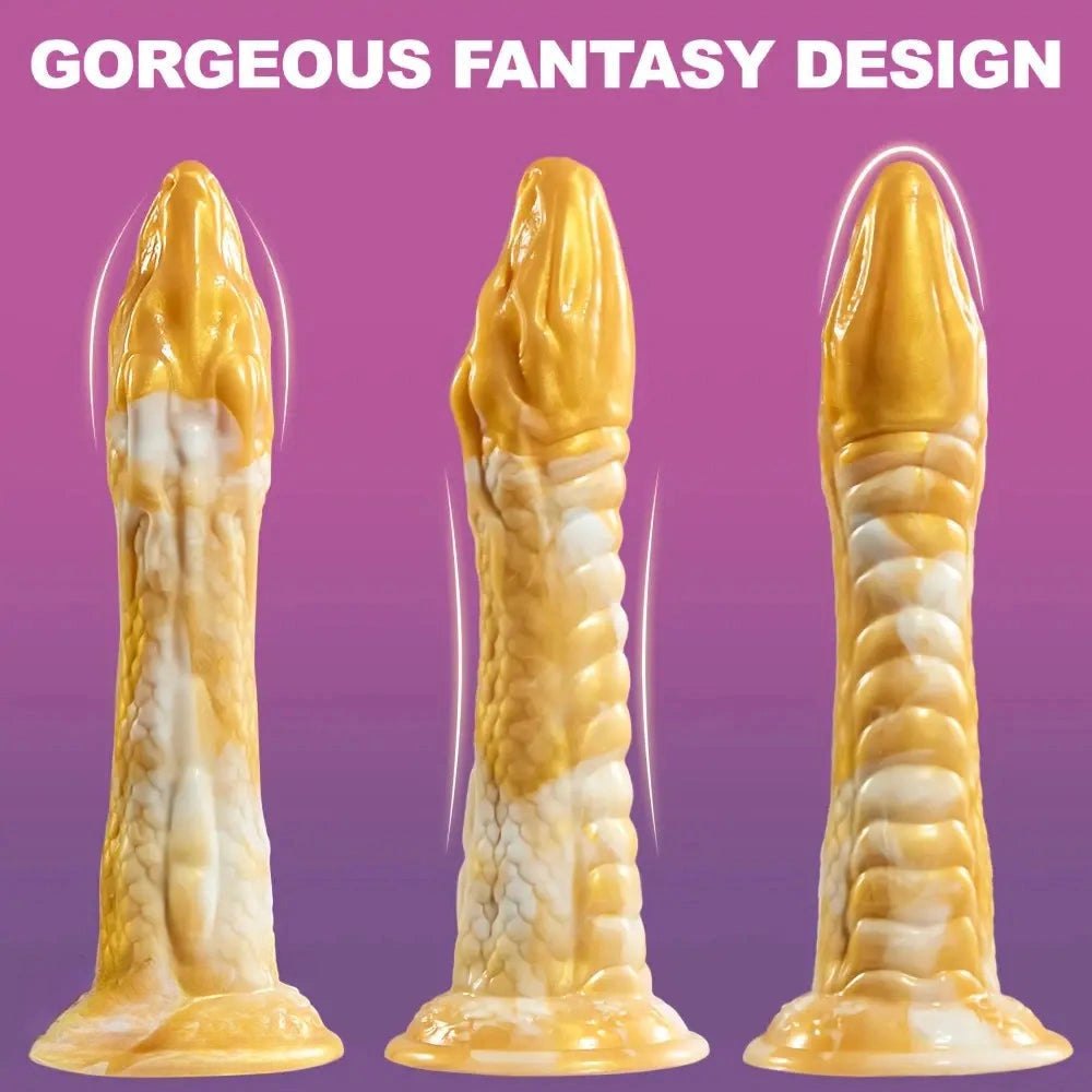 Golden snake scale fantasy dildo, photo 1