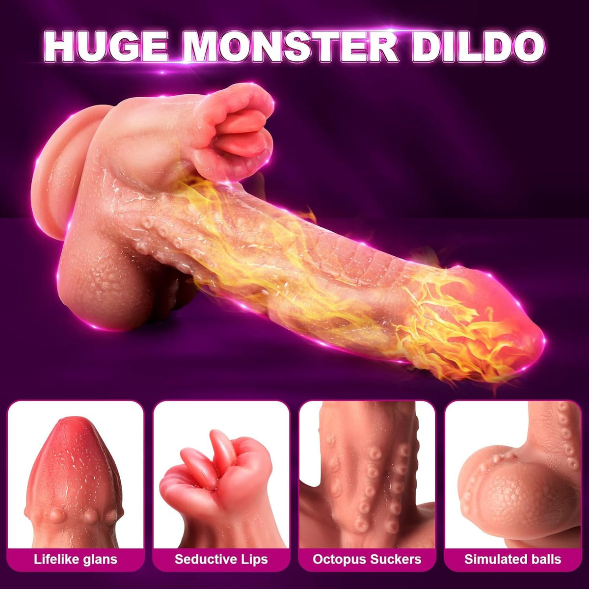 Tentacle-textured fantasy dildo with suction base, photo 3