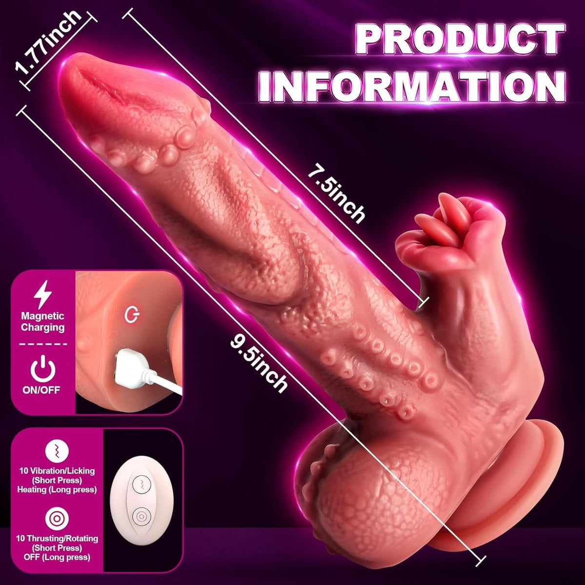 Tentacle-textured fantasy dildo with suction base, photo 7