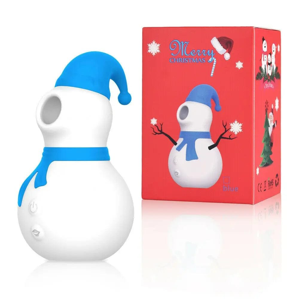 Blue snowman-shaped clitoral suction vibrator