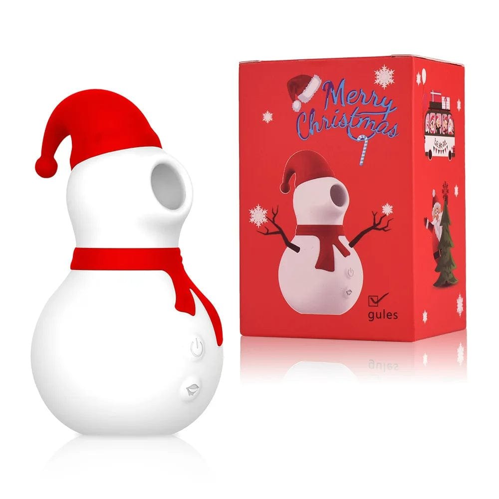 Red snowman-shaped clitoral suction vibrator