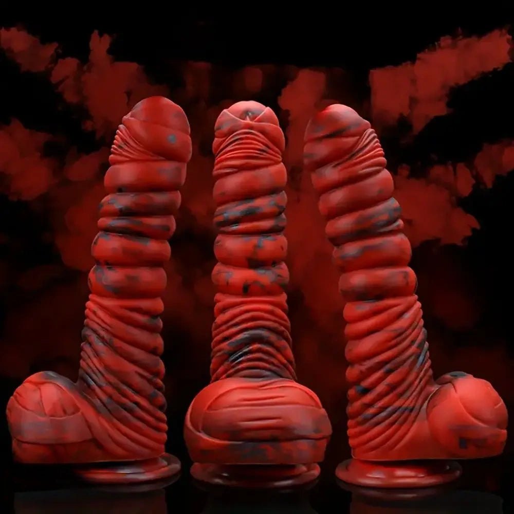 Red speckled coil fantasy dildo, photo 1