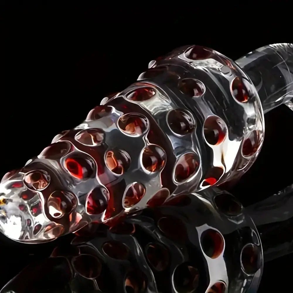 Clear glass double-ended dildo with spiked and smooth ends, photo 2