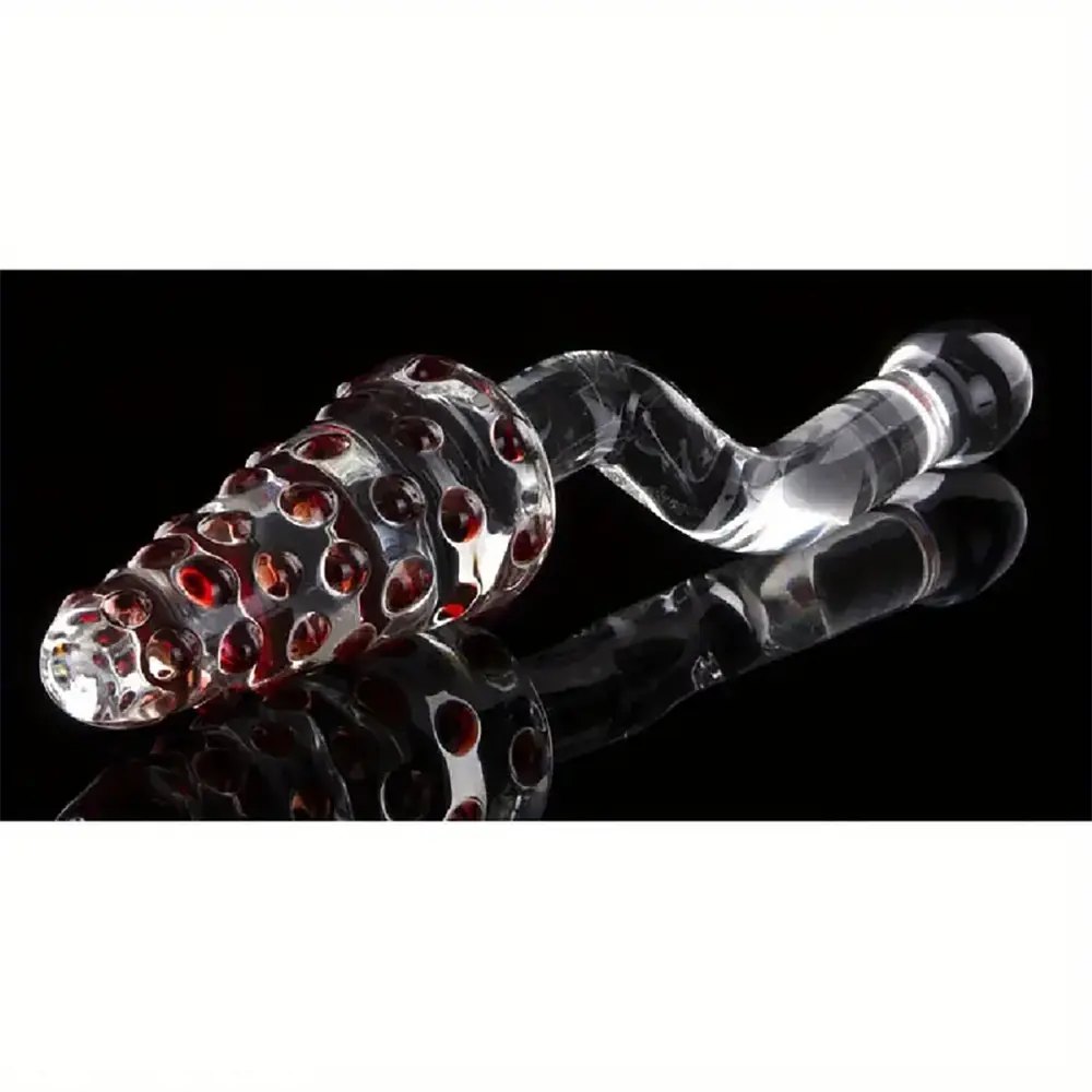 Clear glass double-ended dildo with spiked and smooth ends, photo 5