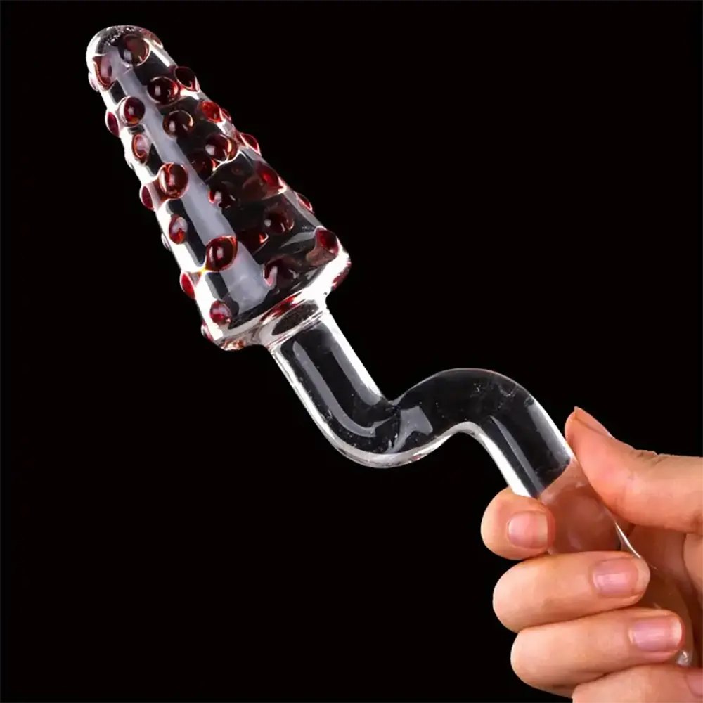 Clear glass double-ended dildo with spiked and smooth ends, photo 7