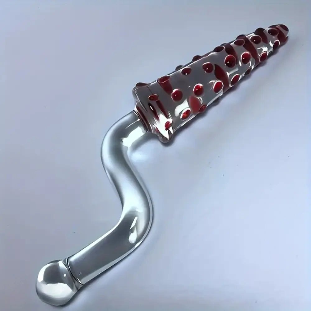 Clear glass double-ended dildo with spiked and smooth ends, photo 9
