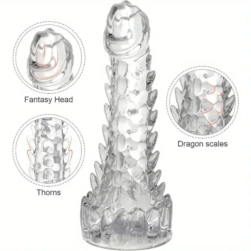 Clear spiked dragon scale fantasy dildo, photo 6