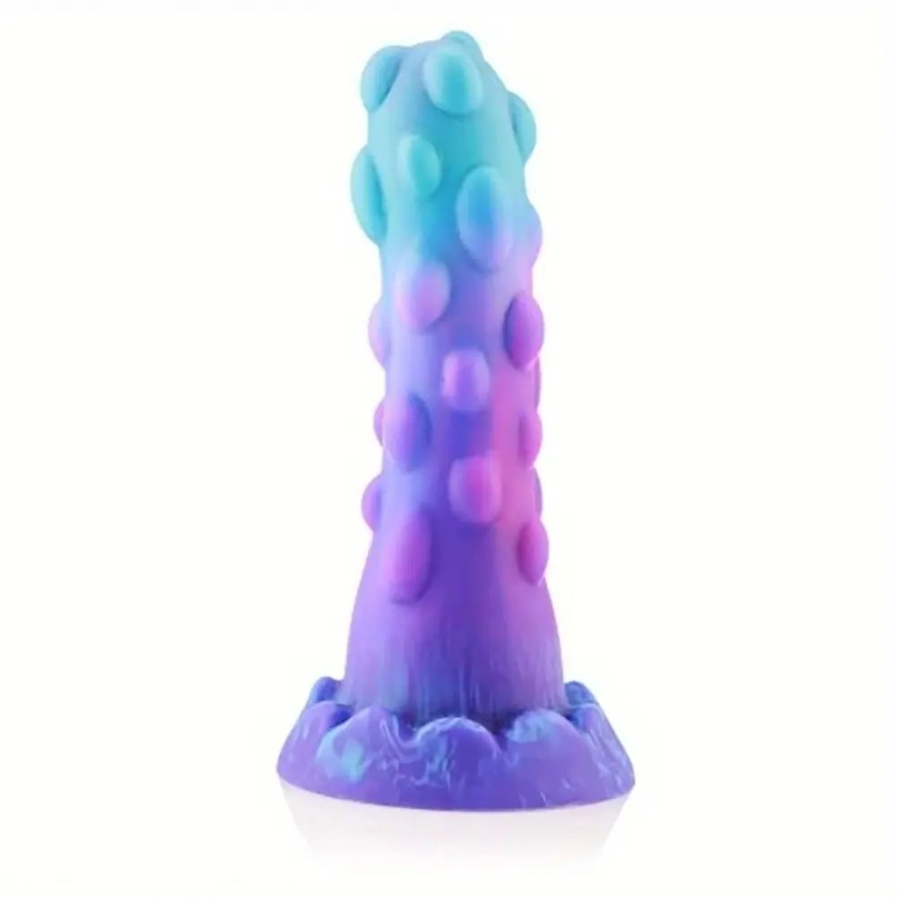 Spiked fantasy silicone dildo with suction cup base texture, photo 1