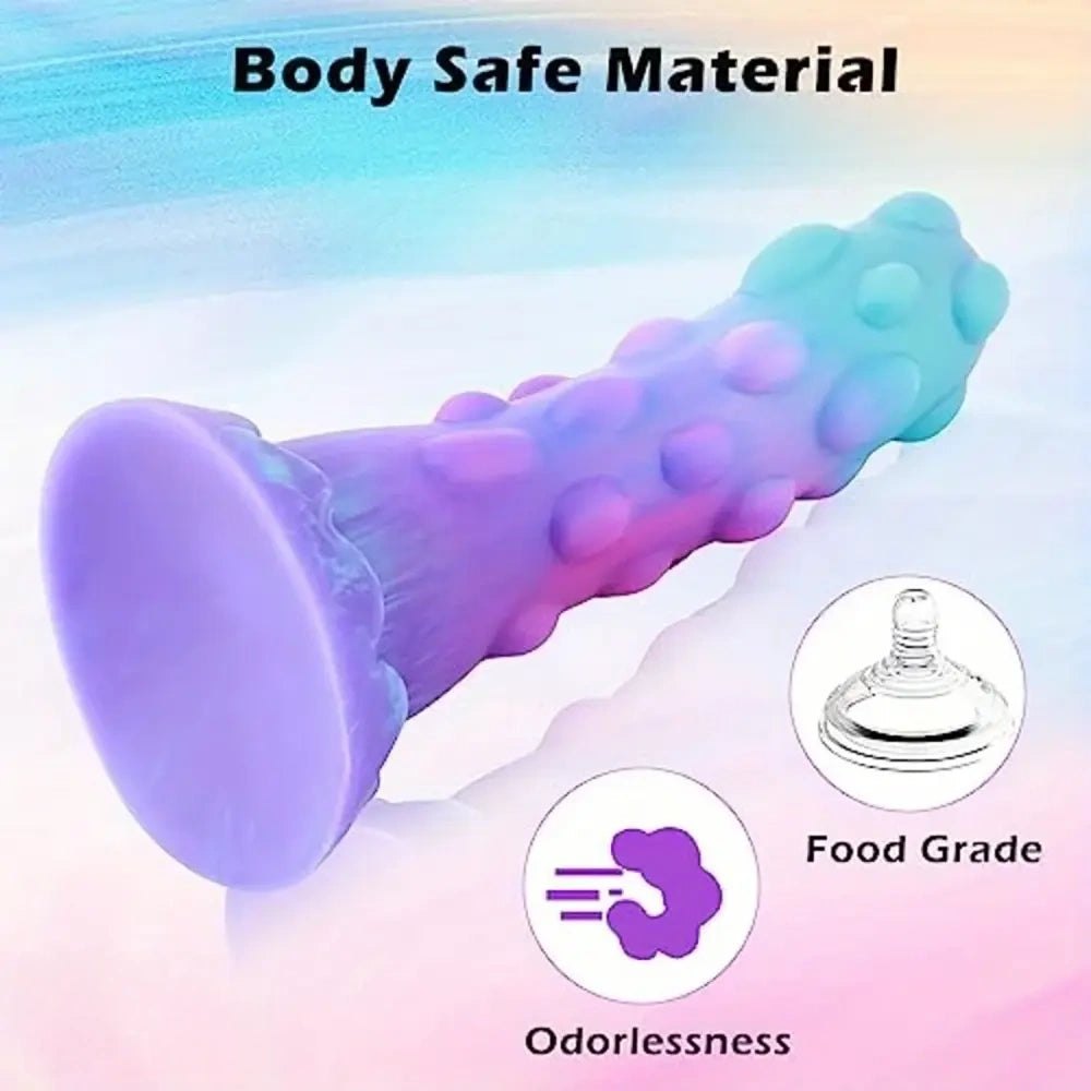 Spiked fantasy silicone dildo with suction cup base texture, photo 2
