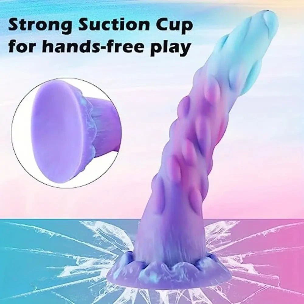 Spiked fantasy silicone dildo with suction cup base texture, photo 4