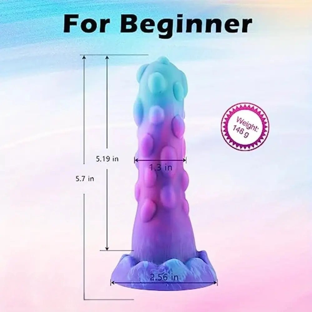 Spiked fantasy silicone dildo with suction cup base texture, photo 7