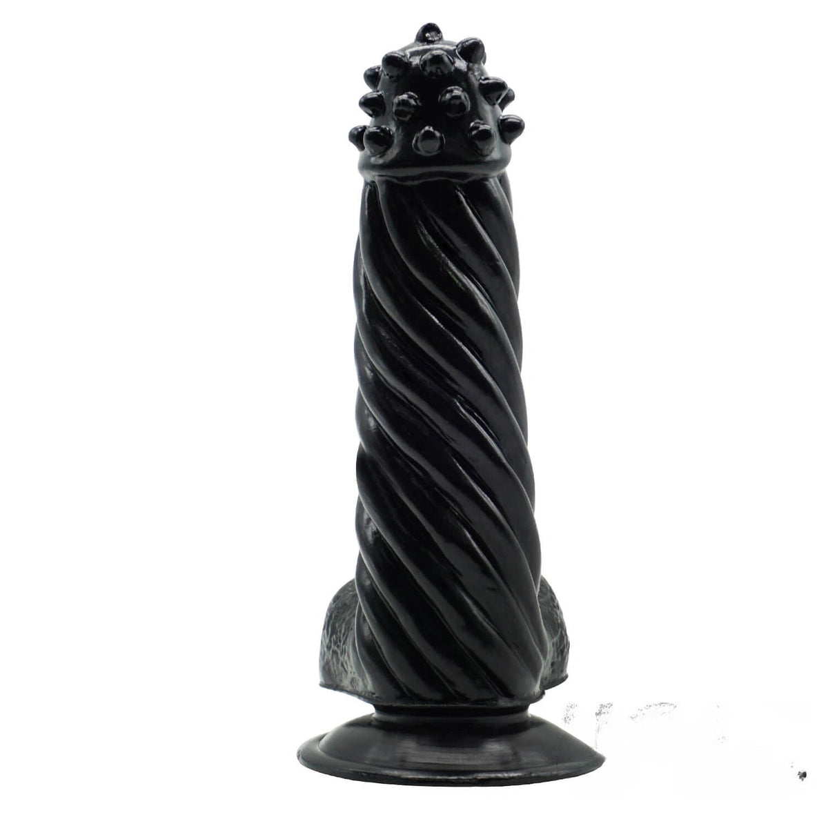 Black spiked twisted fantasy dildo with suction cup base