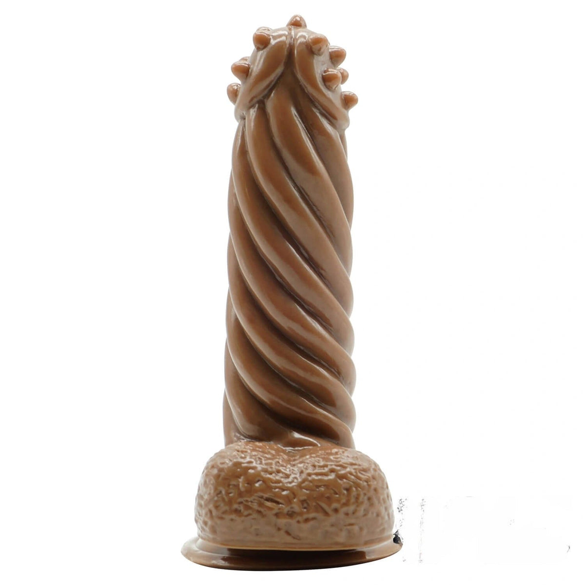Brown spiked twisted fantasy dildo with suction cup base