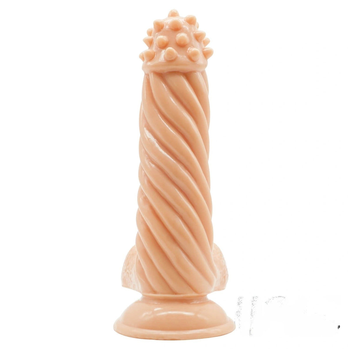 Flesh spiked twisted fantasy dildo with suction cup base