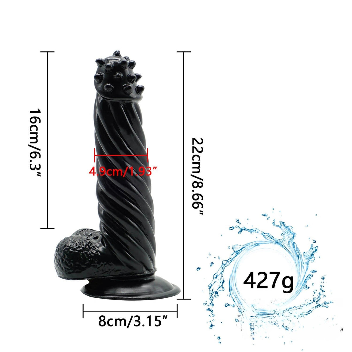 Spiked twisted fantasy dildo with suction cup base, photo 5
