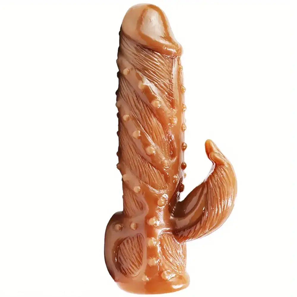 Brown textured hollow penis sleeve, photo 1