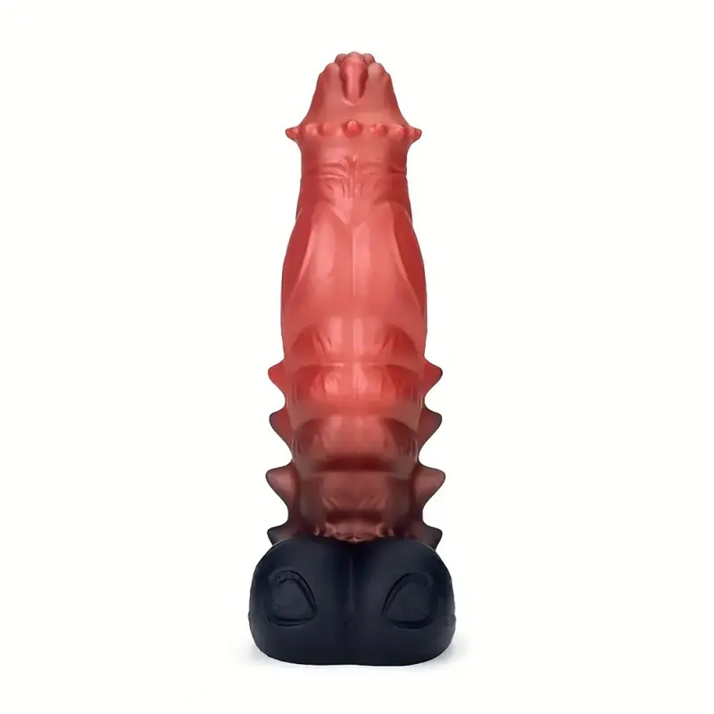 Red and black spiked fantasy silicone dildo, photo 1