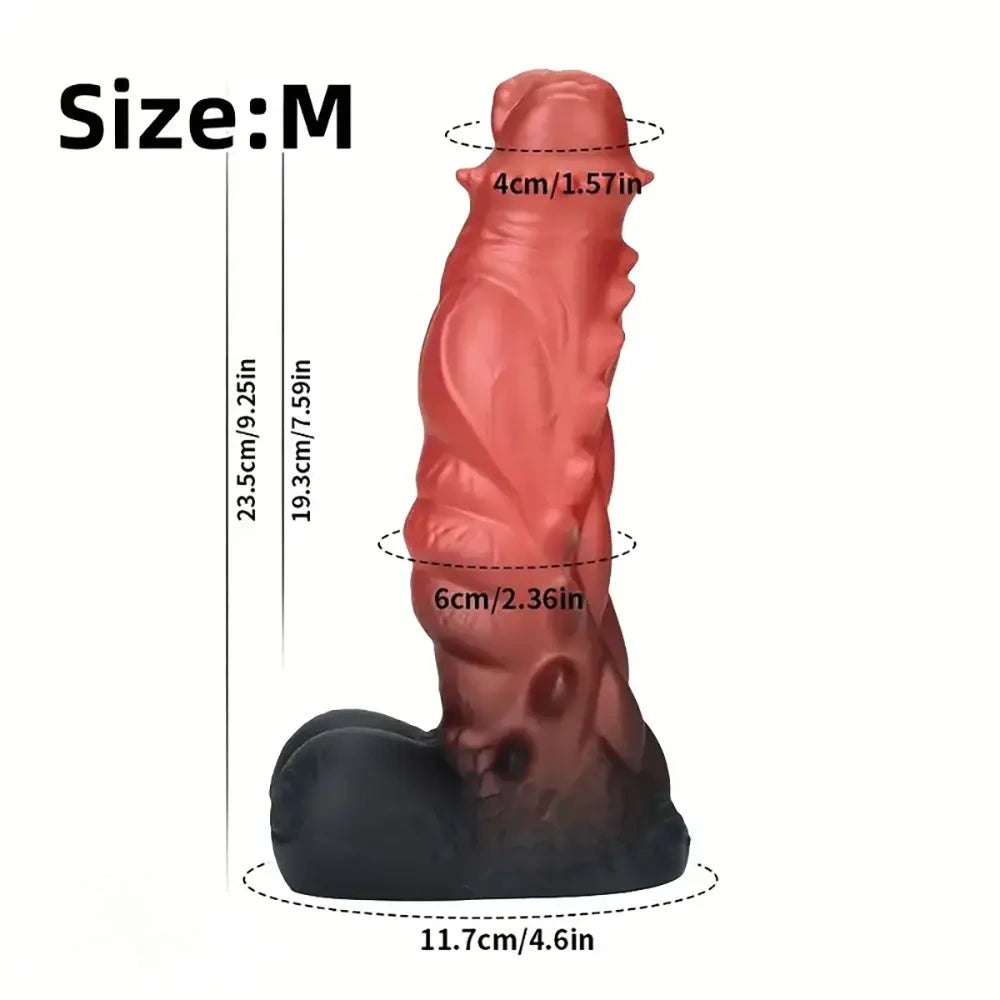 Red and black spiked fantasy silicone dildo, photo 2