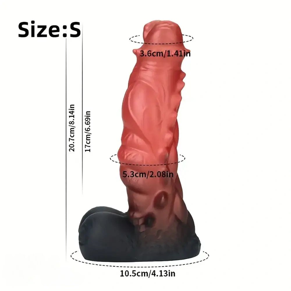 Red and black spiked fantasy silicone dildo, photo 3