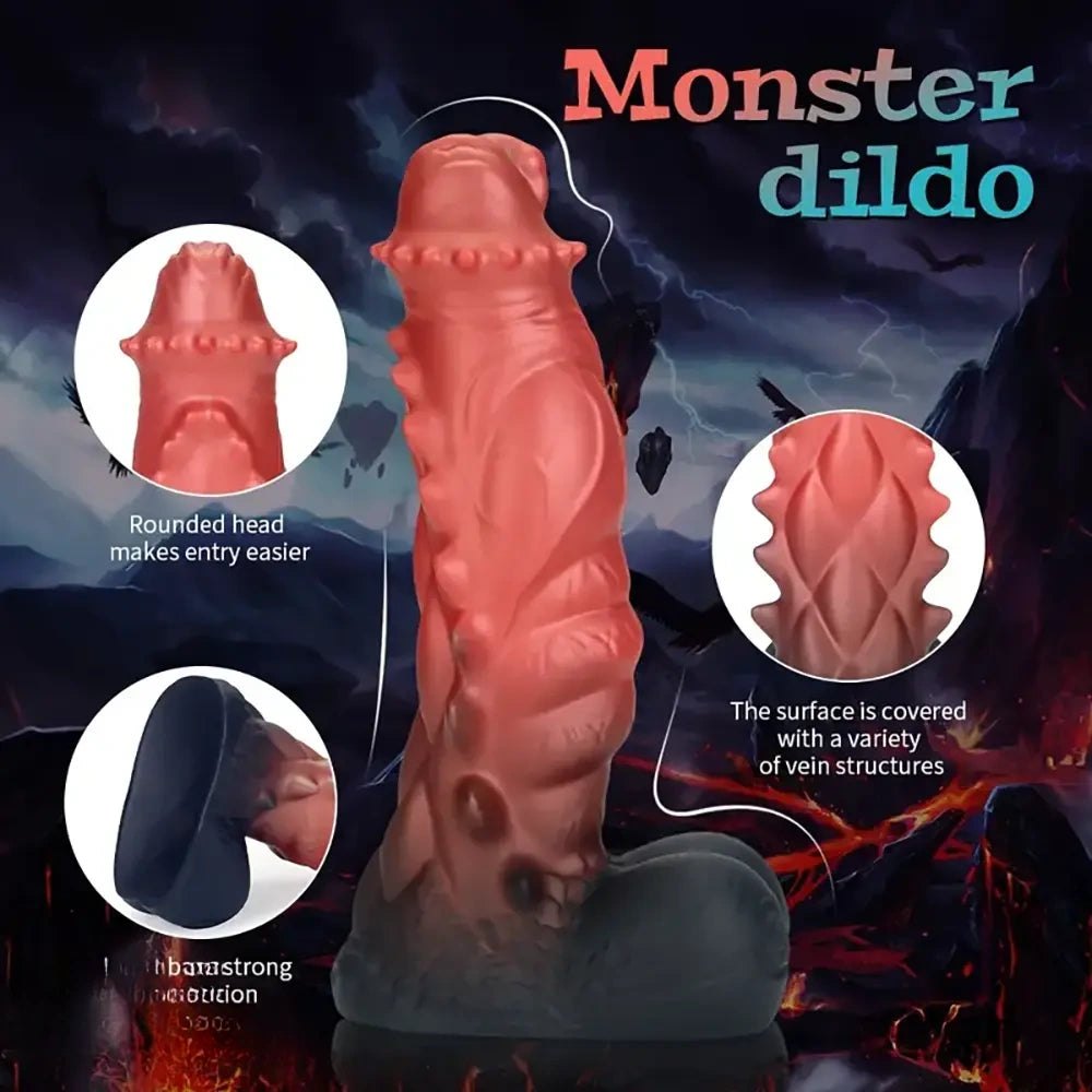 Red and black spiked fantasy silicone dildo, photo 8