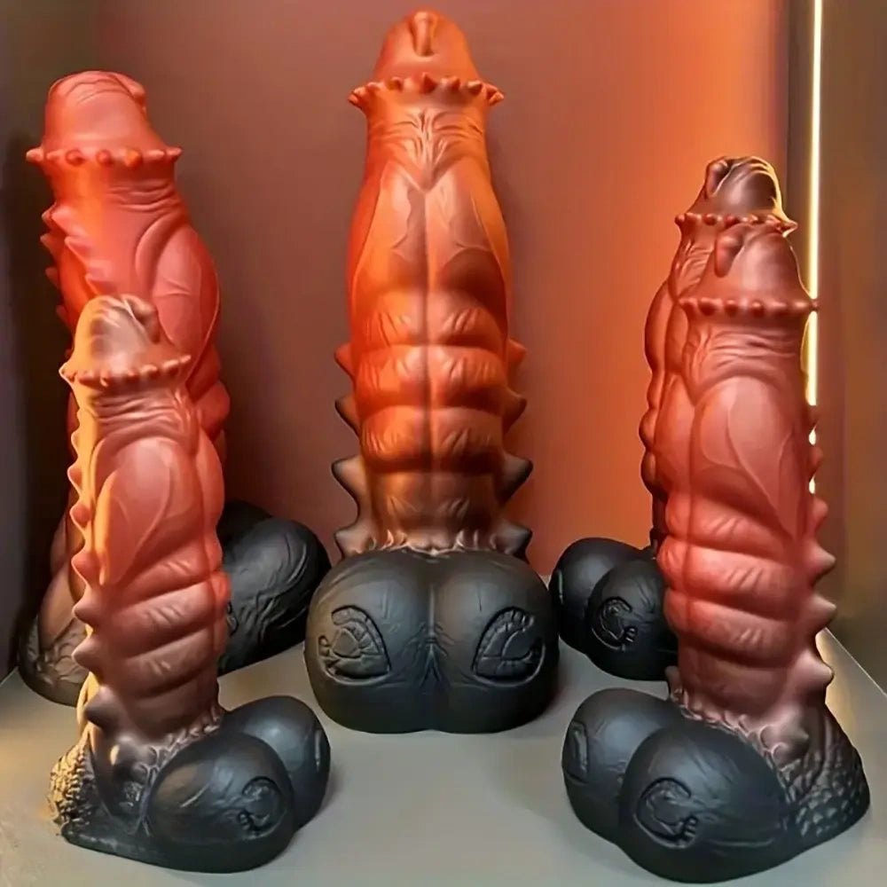 Red and black spiked fantasy silicone dildo, photo 9