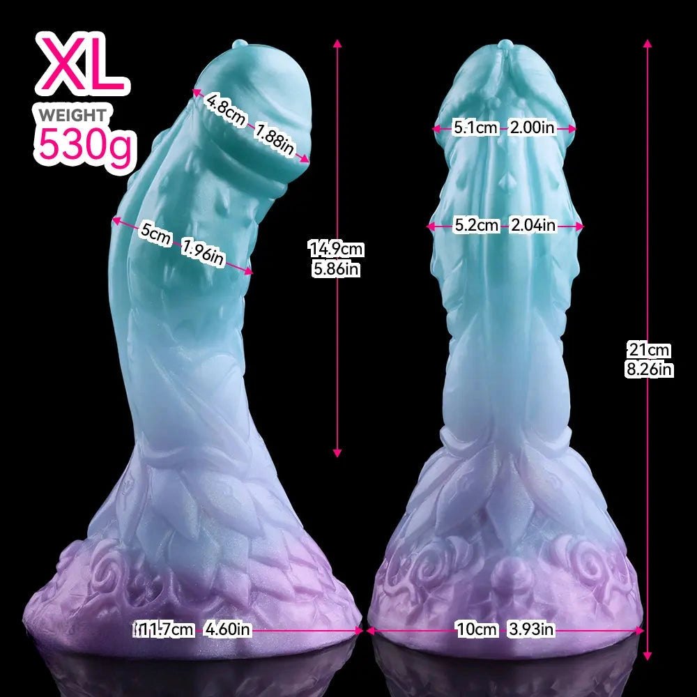 Teal-purple spiked fantasy dildo, photo 10