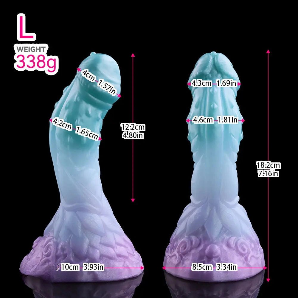 Teal-purple spiked fantasy dildo, photo 11