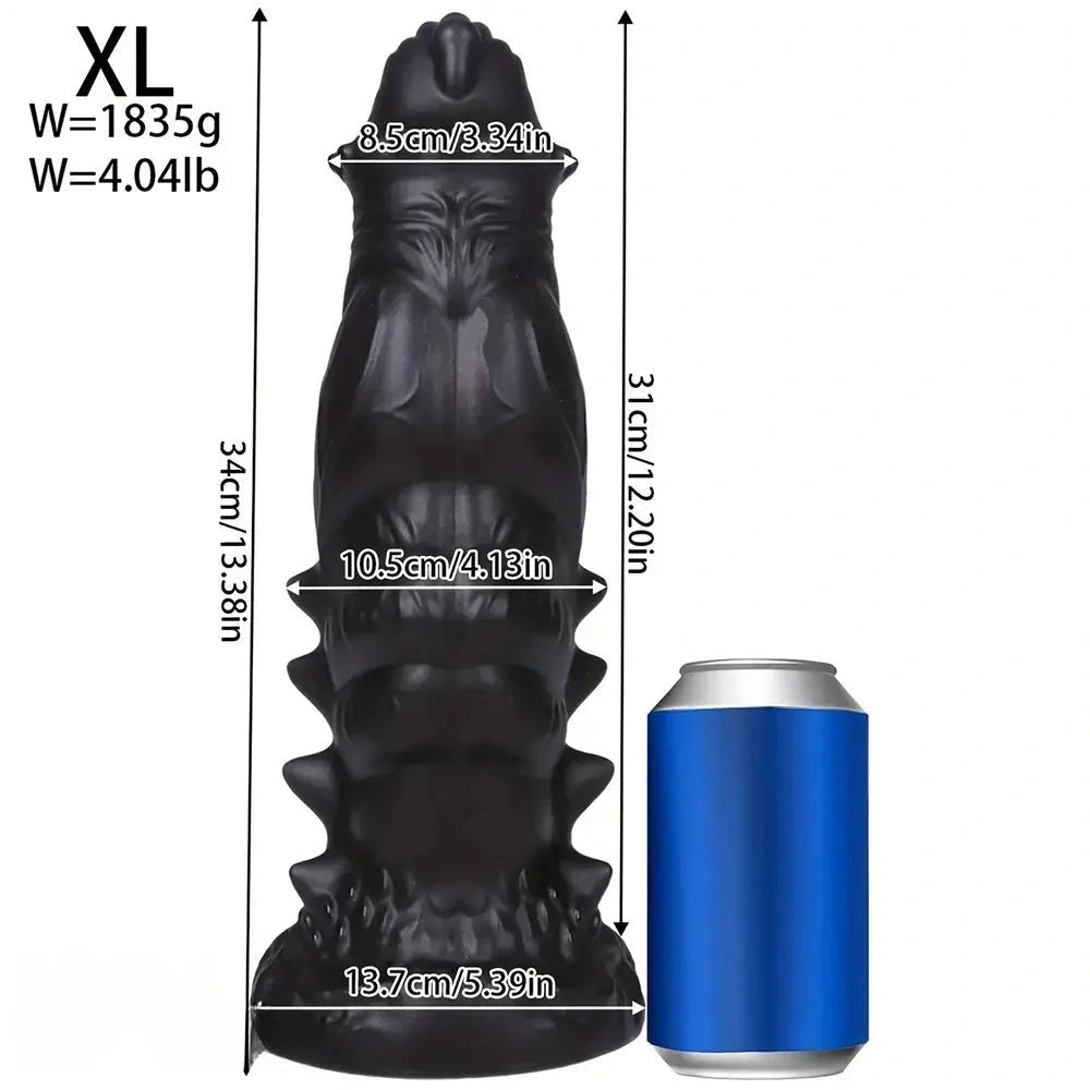 Black spiked scaled pvc fantasy dildo