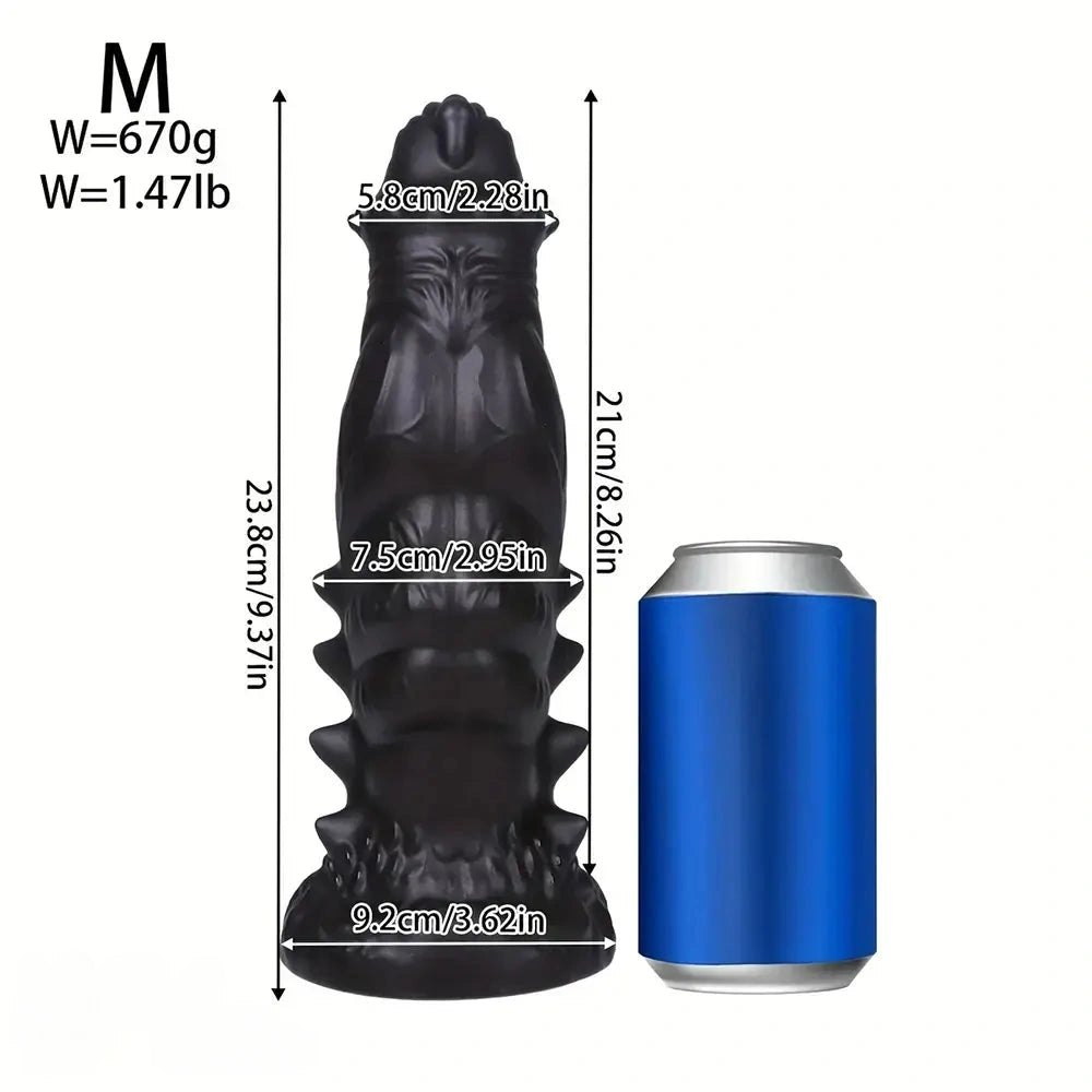 Black spiked scaled pvc fantasy dildo