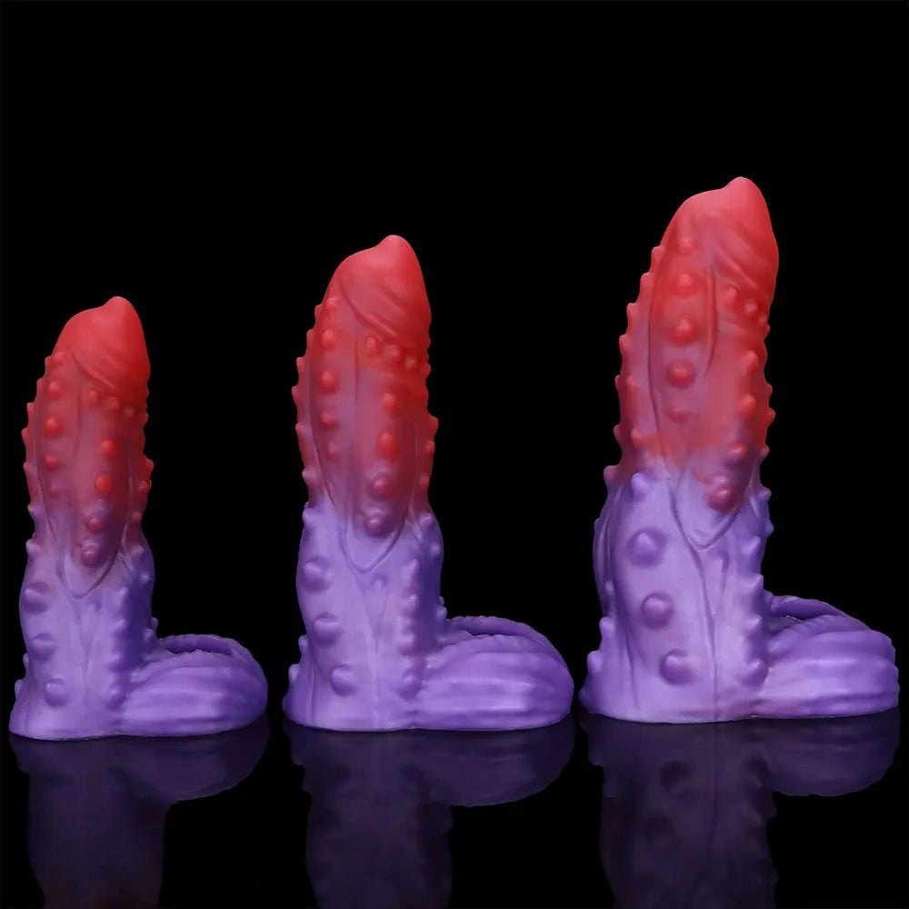 Red and purple spiked silicone fantasy dildo, photo 10