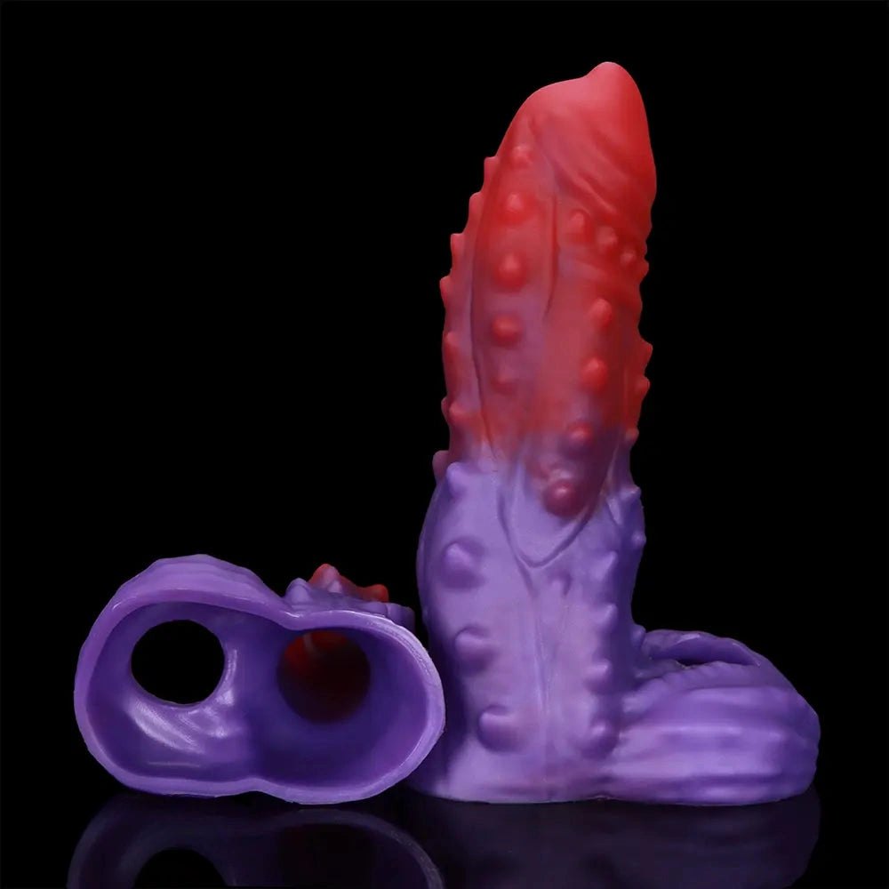 Red and purple spiked silicone fantasy dildo, photo 11