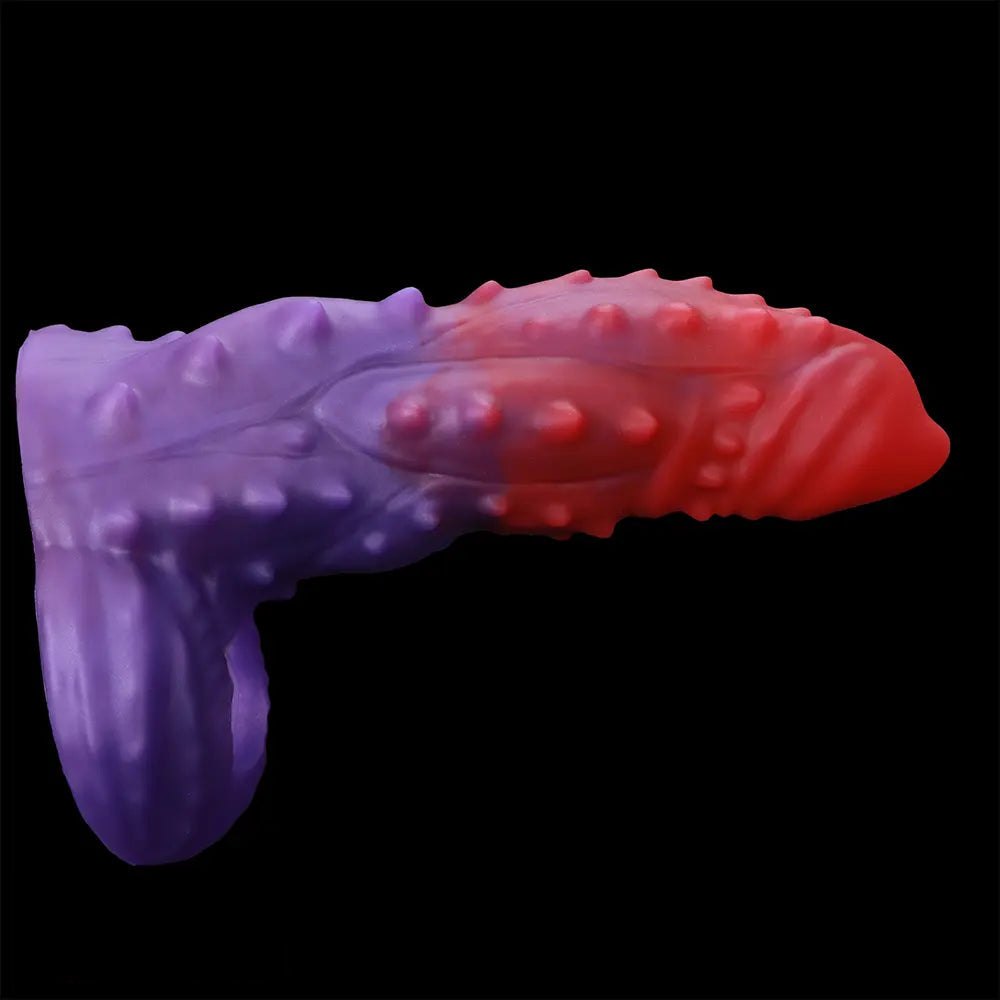 Red and purple spiked silicone fantasy dildo, photo 15