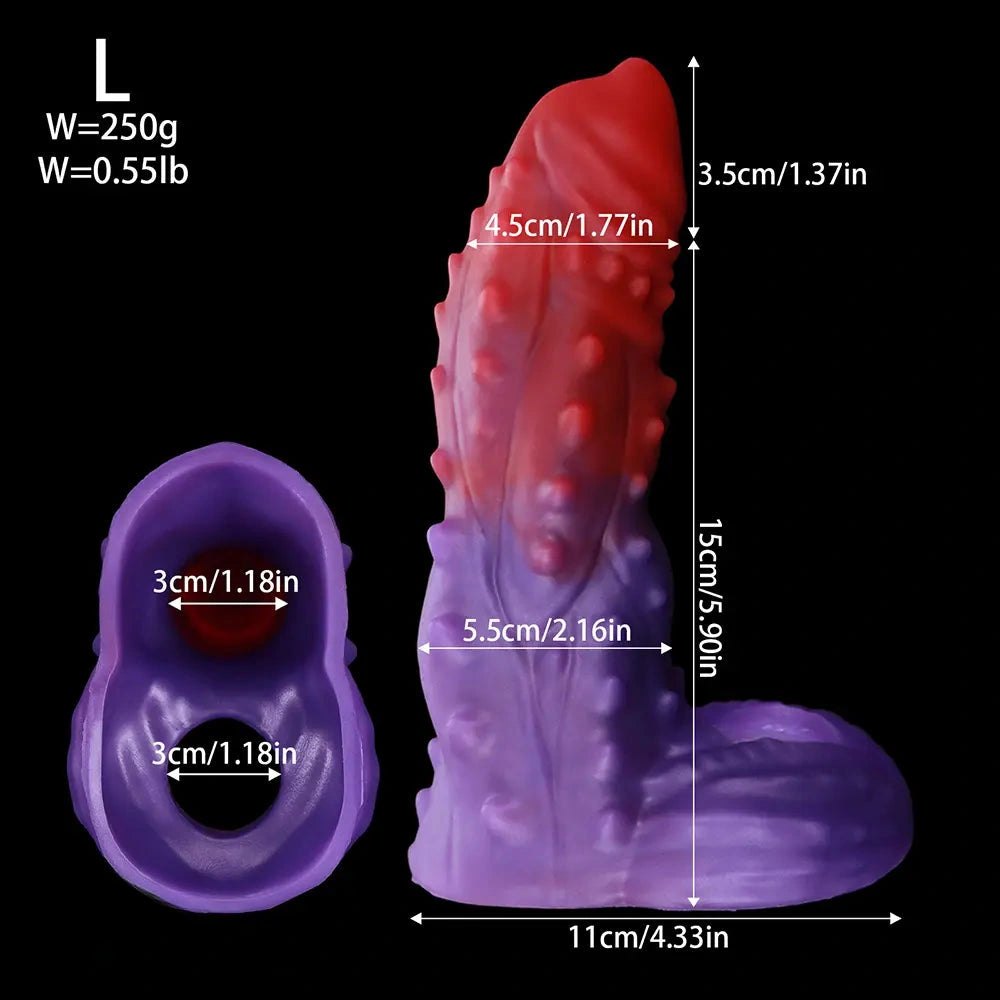 Red and purple spiked silicone fantasy dildo, photo 16