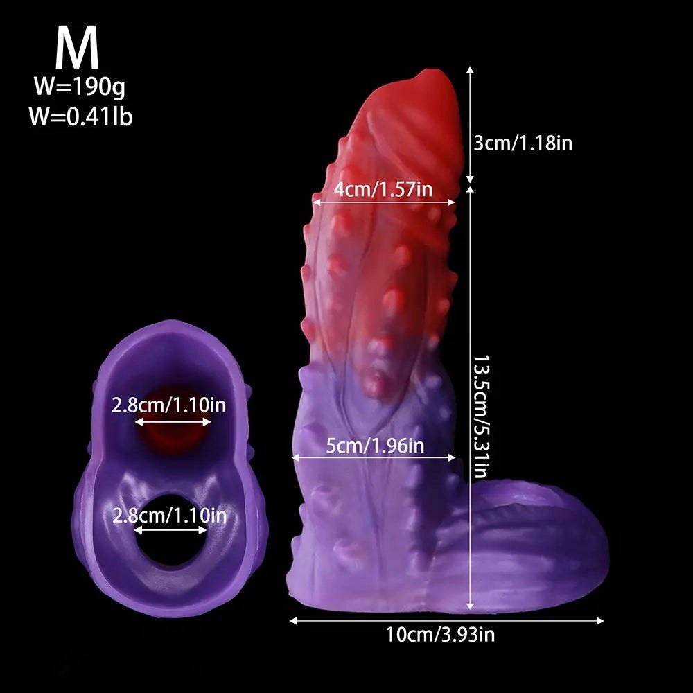 Red and purple spiked silicone fantasy dildo, photo 17