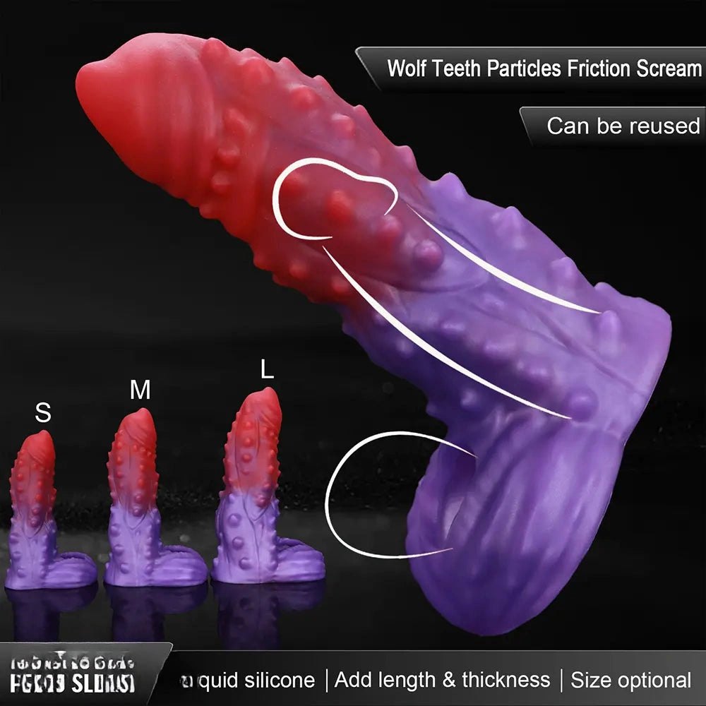 Red and purple spiked silicone fantasy dildo, photo 4