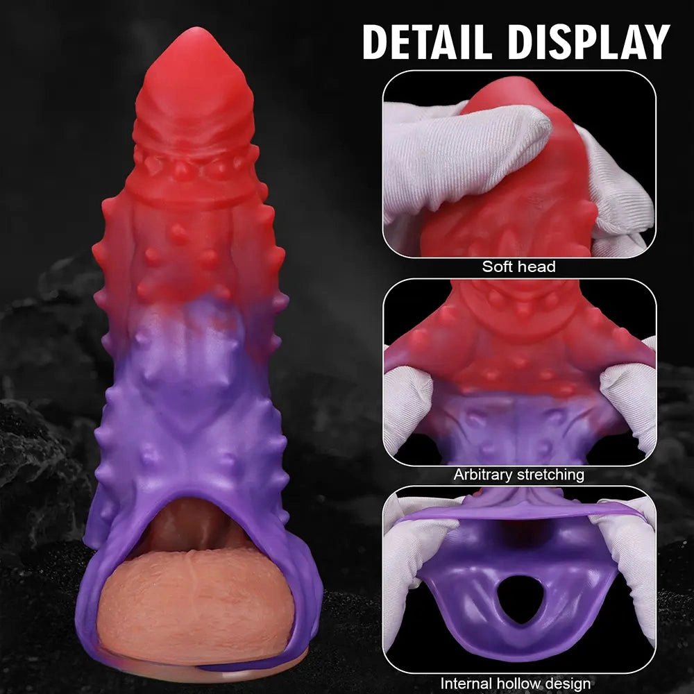 Red and purple spiked silicone fantasy dildo, photo 7