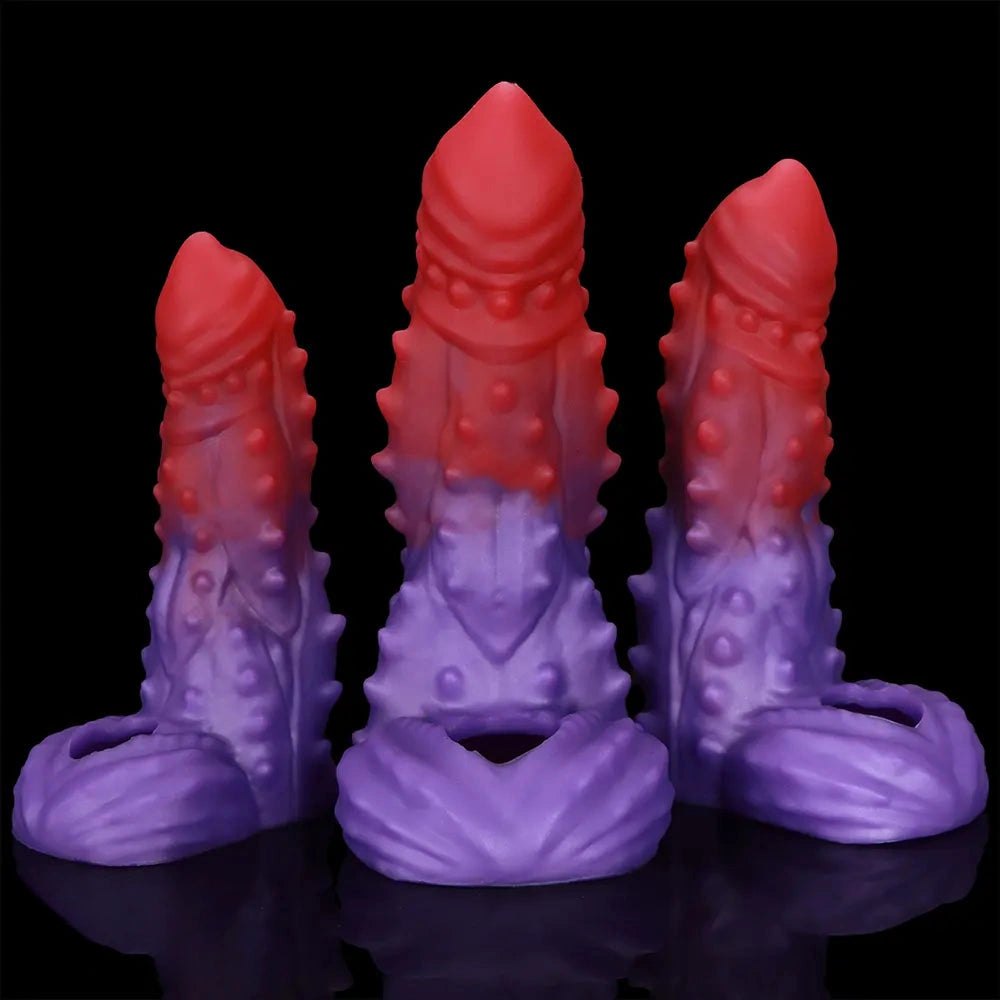 Red and purple spiked silicone fantasy dildo, photo 9