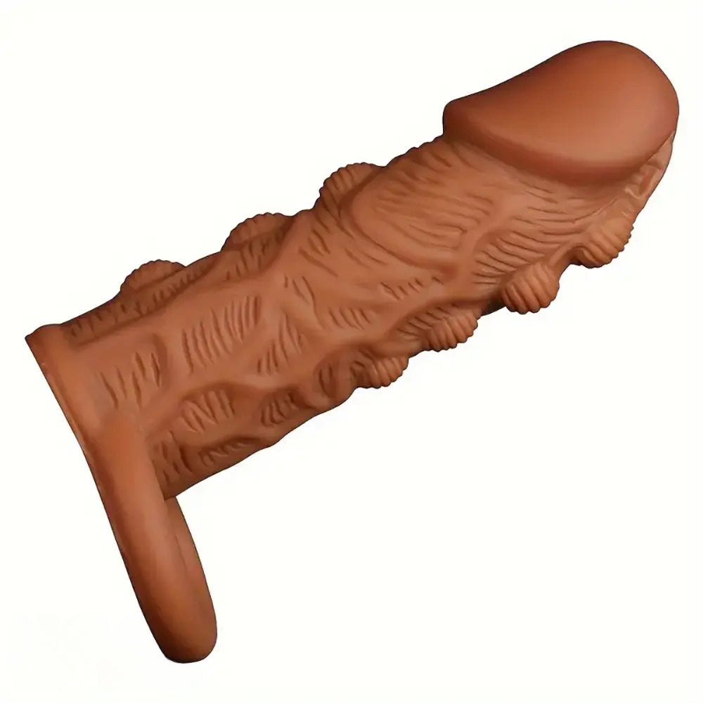 Brown textured silicone penis sleeve, photo 1