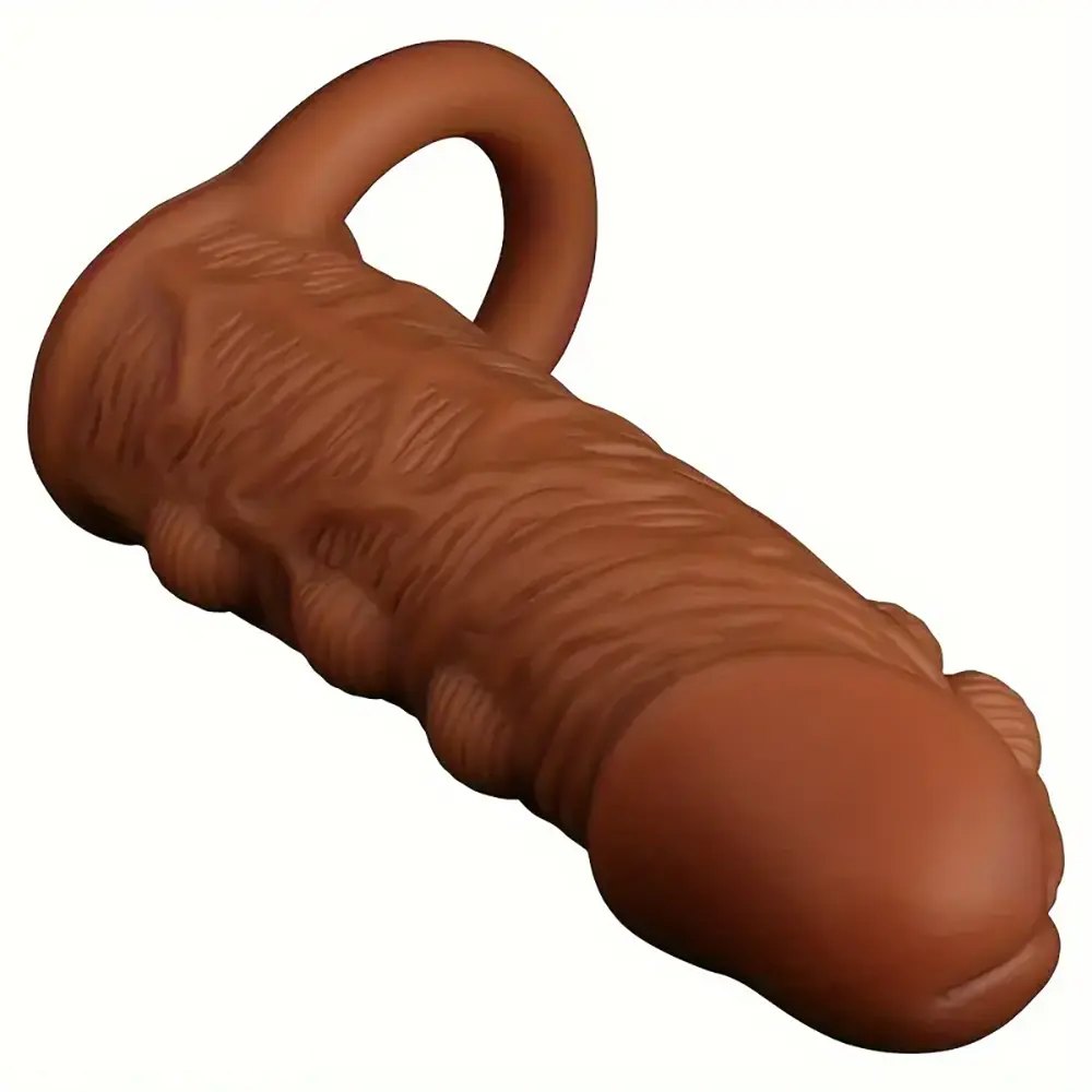 Brown textured silicone penis sleeve, photo 2