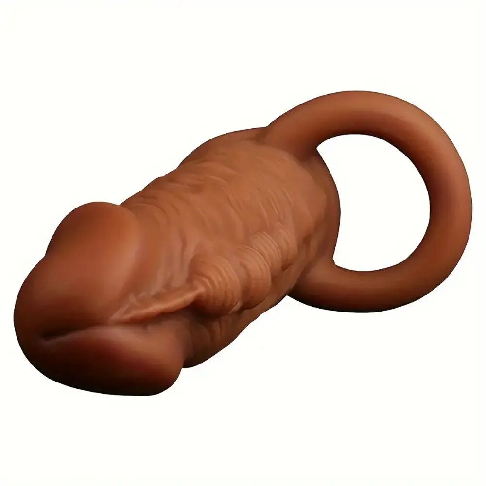 Brown textured silicone penis sleeve, photo 4