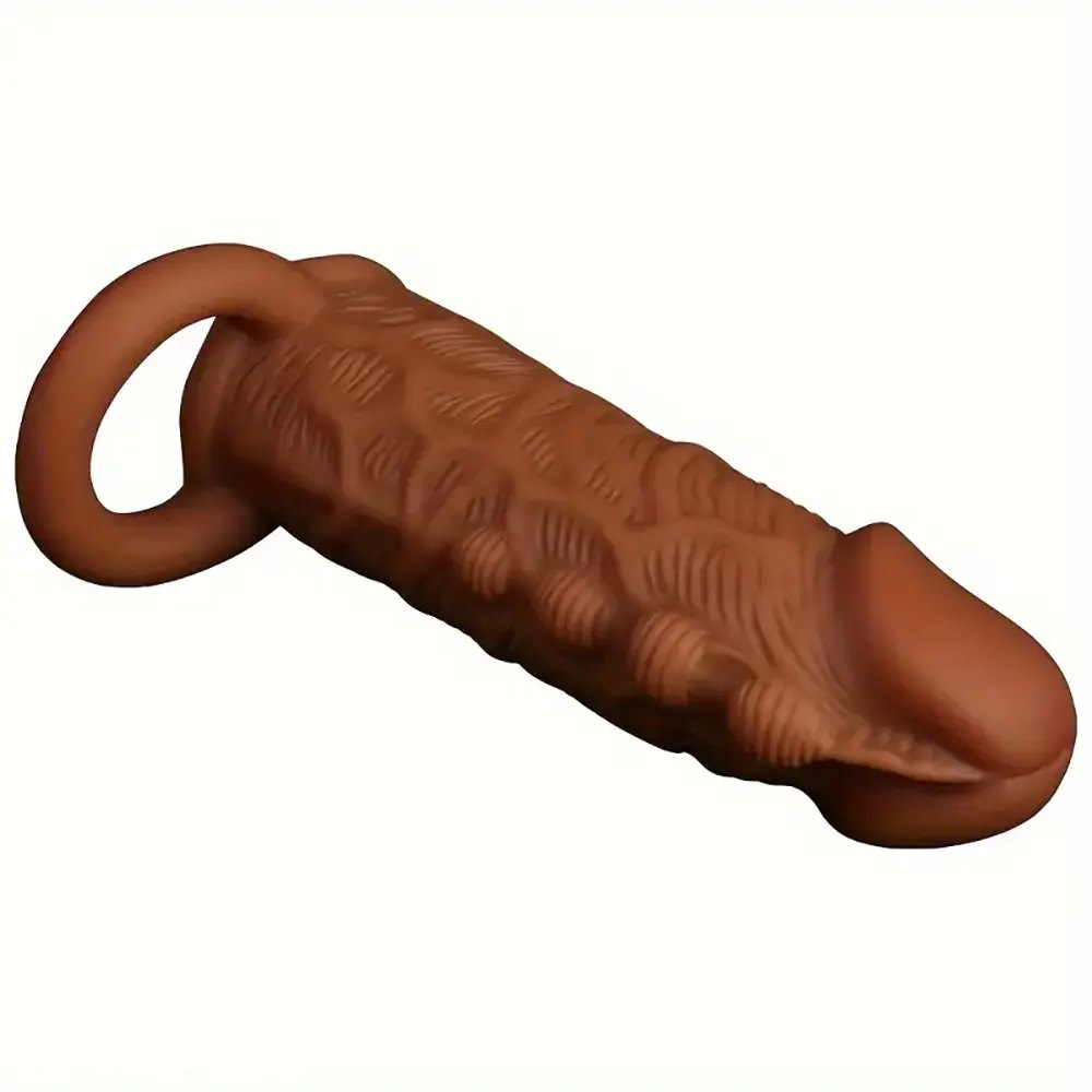 Brown textured silicone penis sleeve, photo 6