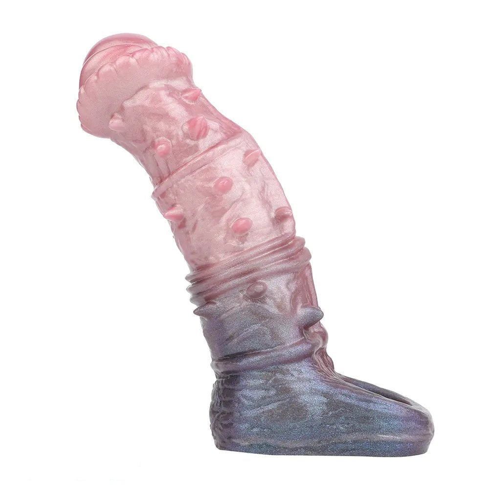 Pink purple spiked textured fantasy dildo, photo 1