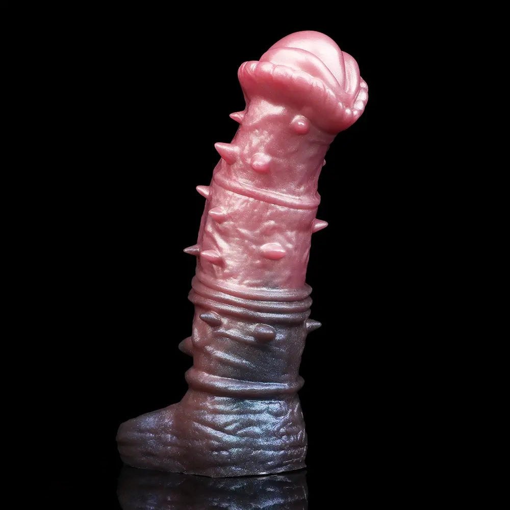 Pink purple spiked textured fantasy dildo, photo 15