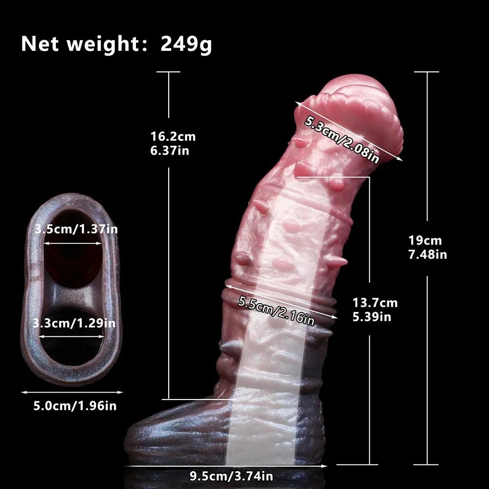 Pink purple spiked textured fantasy dildo, photo 3