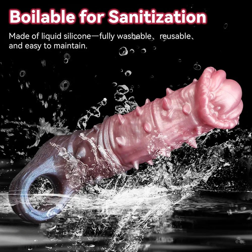 Pink purple spiked textured fantasy dildo, photo 8