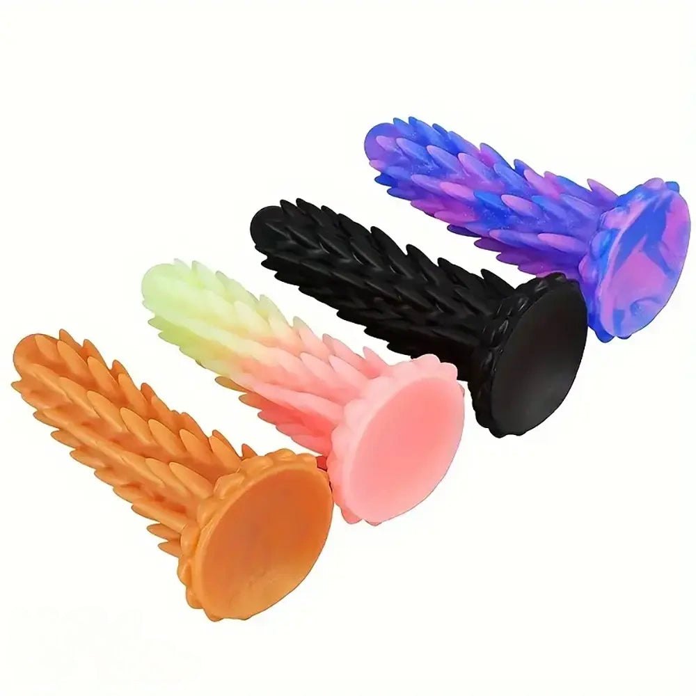 Multi color spiked ridged fantasy dildo, photo 1